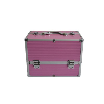 Finely processed makeup train carry pink aluminum cosmetic case